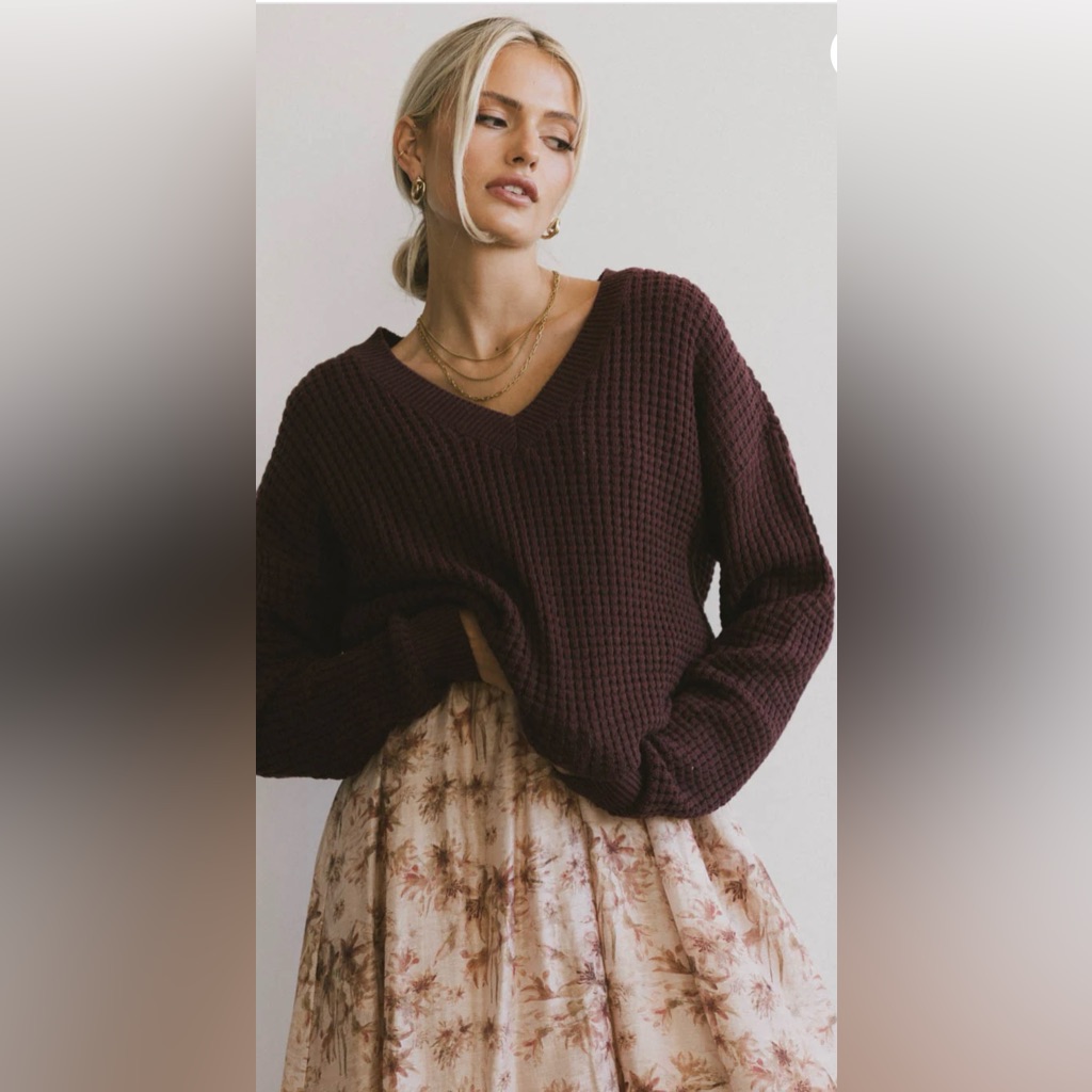 Bohme Women’s Size Small Raychel Knit V-Neck Sweater Burgundy Color